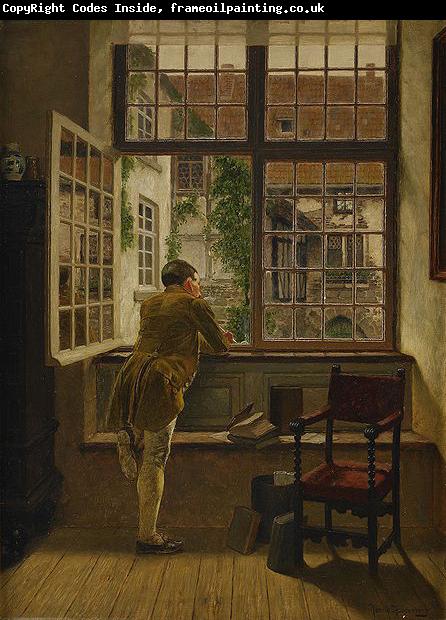 Henrik Nordenberg Interior with a boy at a window